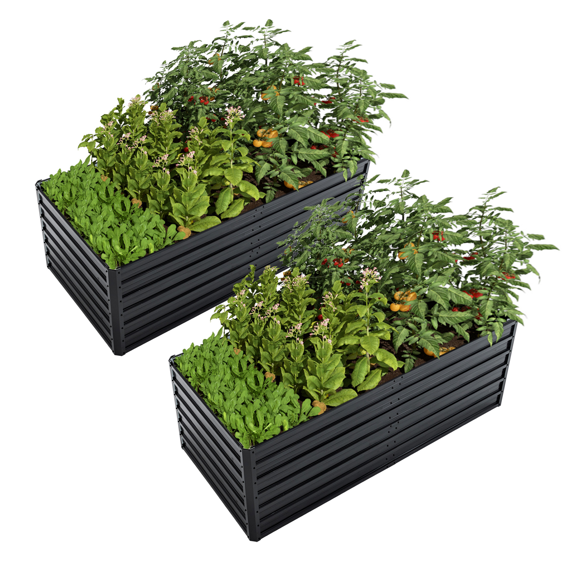 2-Pack 6x3x2 FT Galvanized Metal Raised Garden Beds, Reinforced Rustproof Colored Steel Planter Boxes for Vegetables, Flowers, Herbs and Succulents Outdoor