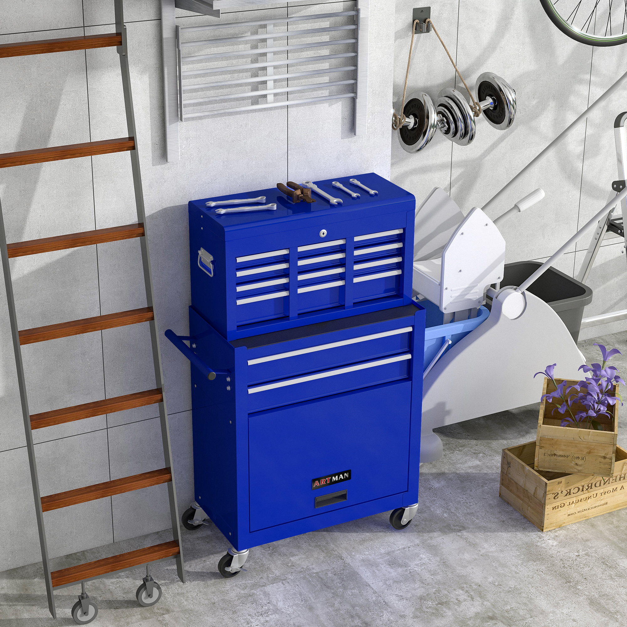 High Capacity Rolling Tool Chest with Wheels and Drawers, 8-Drawer Tool Storage Cabinet--BLUE-Does not support self pick up