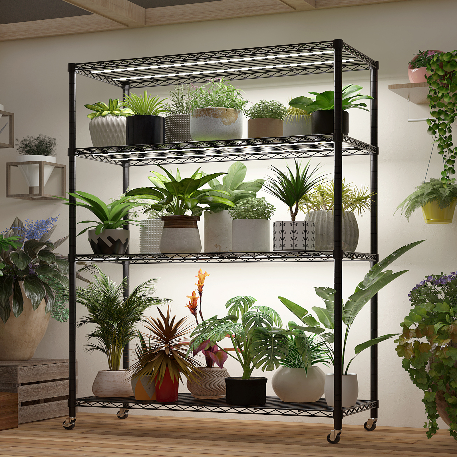 Heavy Duty Storage Shelves 46.06" W Wire Shelving Unit with Wheels 800LBS NSF Metal Shelves for Storage Adjustable Garage Storage Rack Pantry Shelf Commercial Shelving, 64.96" H X 46.06